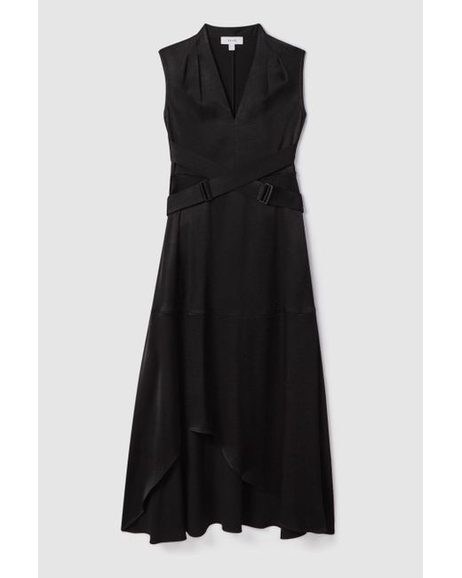 Reiss Raya - Black Strappy Asymmetric Midi Dress