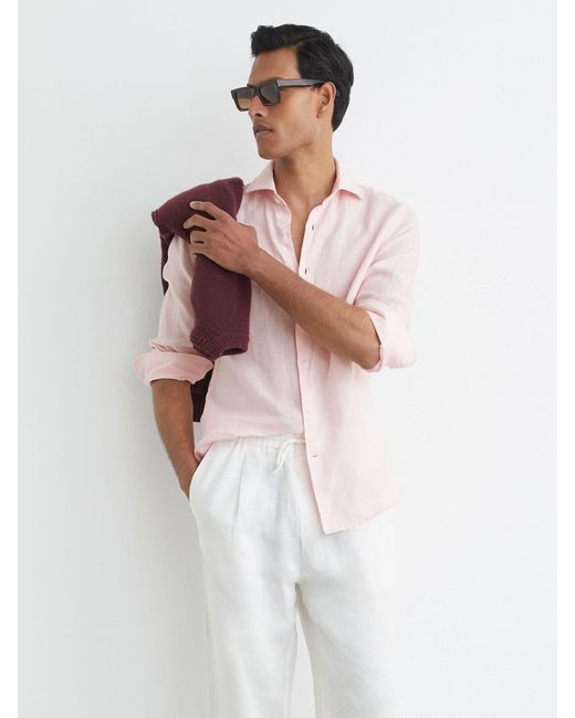 Reiss Multicolor Linen Cutaway-Collar Regular-Fit Shirt for men