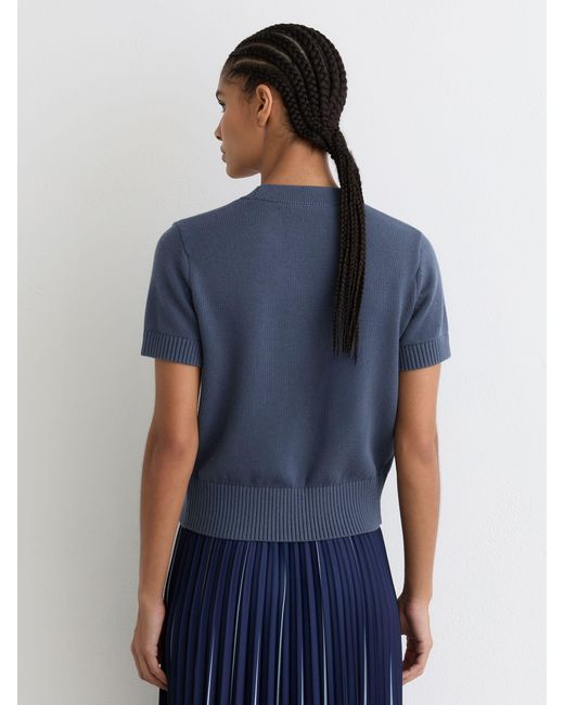 Reiss Blue V-Neck Short-Sleeve Cardigan Cotton-Wool