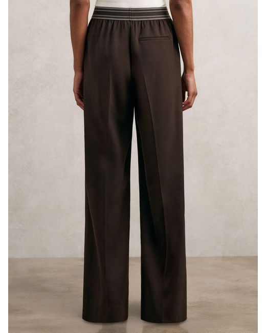 Reiss White Wide-Leg Contrast-Waistband Trousers