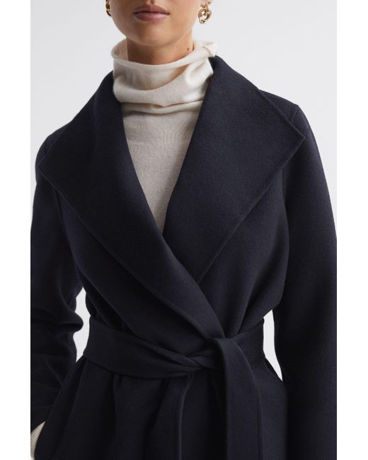 Reiss Blue Mya - Navy Double Breasted Wool Blindseam Coat