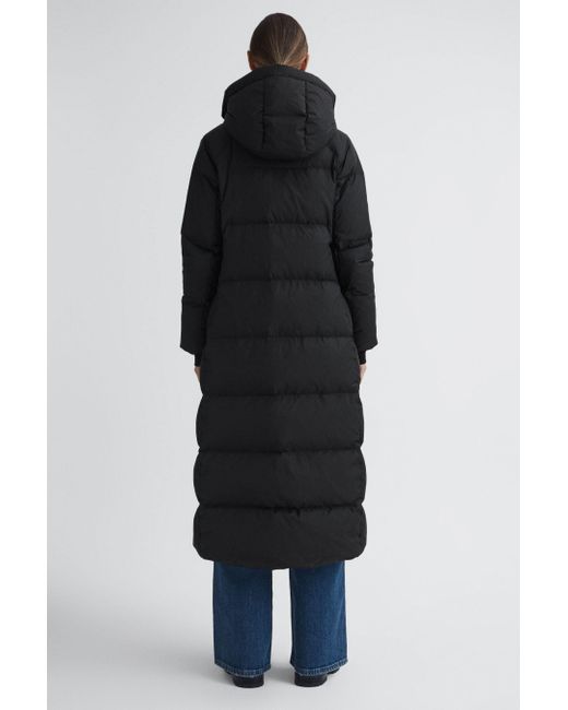 Reiss Blue Tilde - Black Longline Hooded Puffer Coat