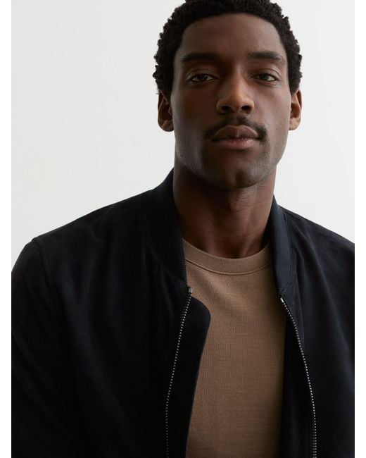 Reiss Blue Bild - Navy Suede Zip-through Bomber Jacket, Xl for men