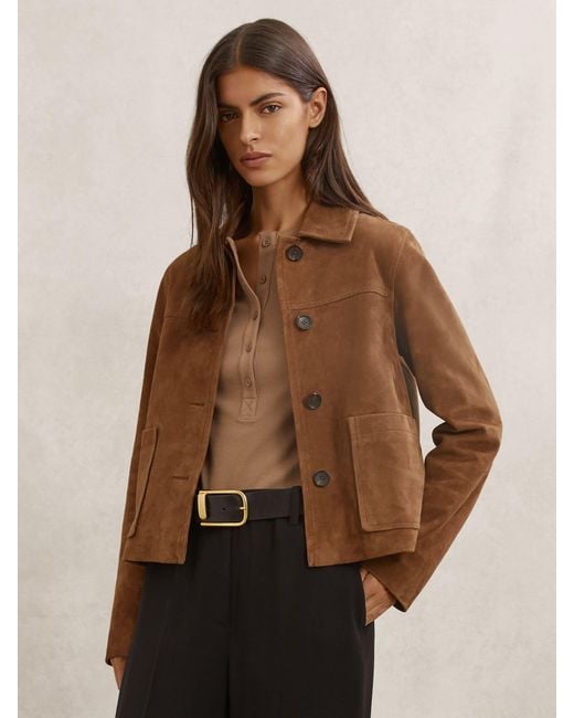 Reiss Brown Suede Patch-Pocket Jacket