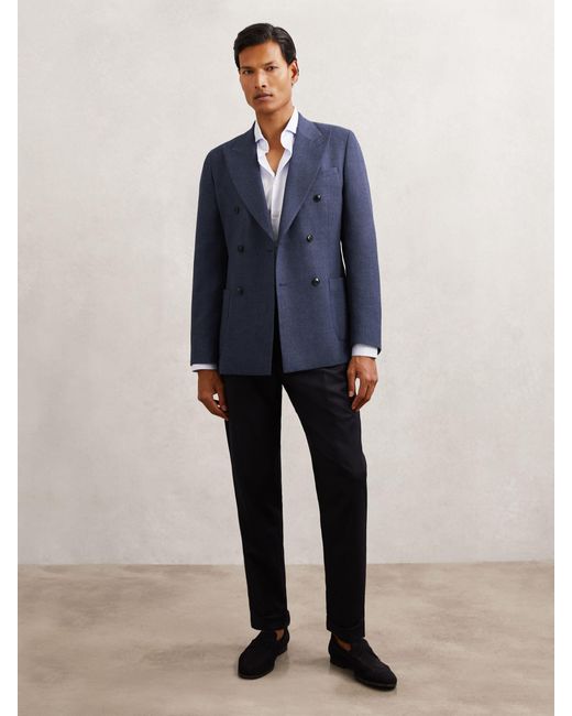 Reiss Blue Wool-Blend Double-Breasted Blazer Slim-Fit for men