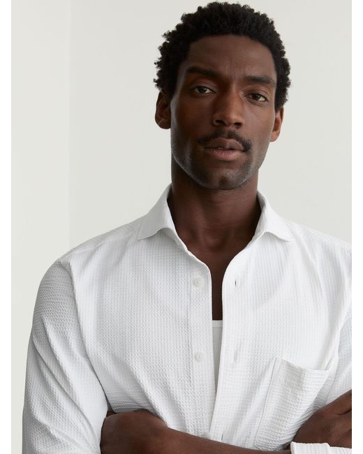 Reiss Solarko - White Seersucker Cutaway-collar Shirt Regular-fit, Xl for men