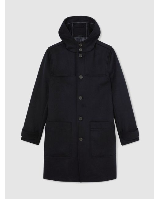 Reiss Blue Wool-Blend Hooded Duffle Coat for men