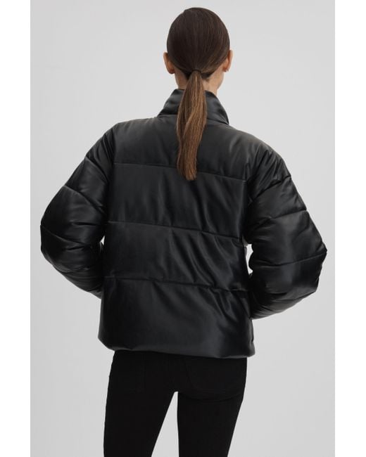 GOOD AMERICAN Good Black Good Faux Leather Puffer Jacket