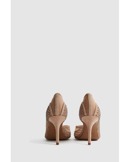 Reiss Keri Nude Embellished Mesh Court Shoes Uk 7 Eu 40 in