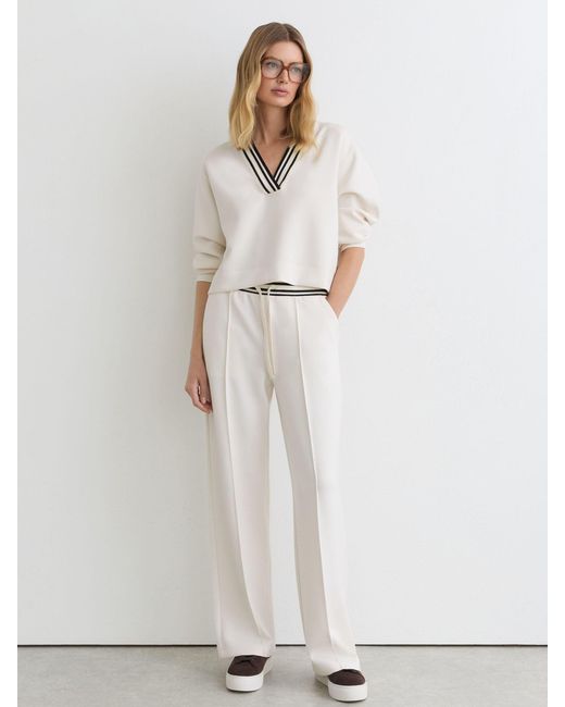 Reiss White Verity - Ivory Petite Premium Interlock Stripe-waist Joggers, Xl (us 16-18)