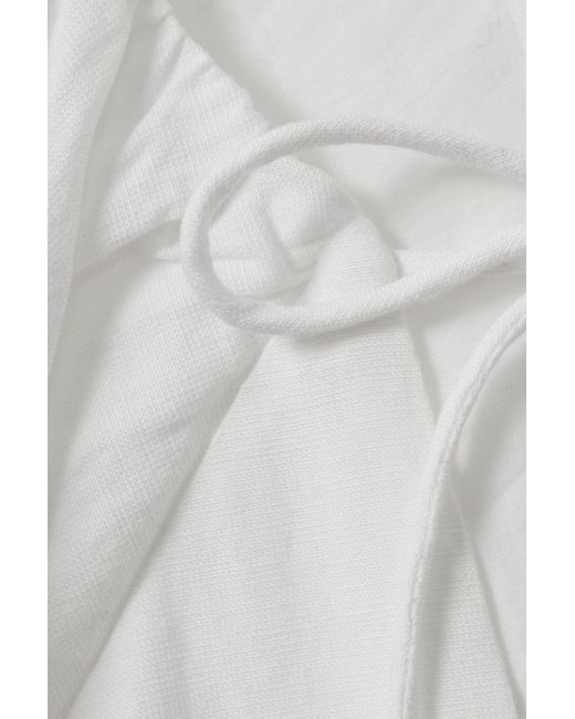 Reiss Natural Alice - White Lyocell Blend Puff Sleeve Midi Dress