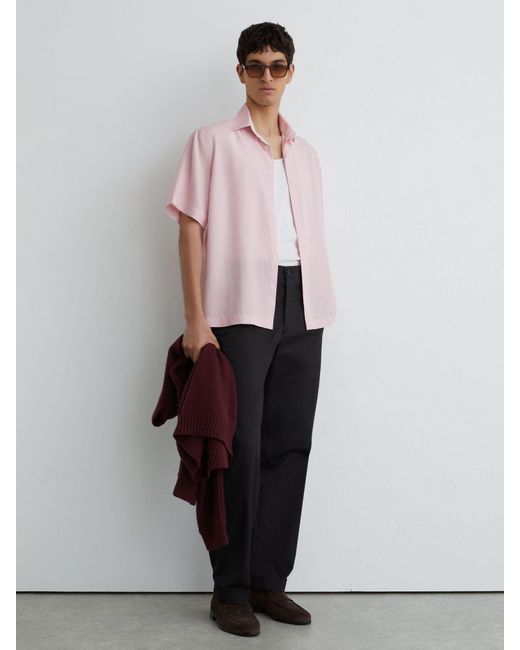 Reiss Pink Lyocell-Linen Short-Sleeve Shirt for men