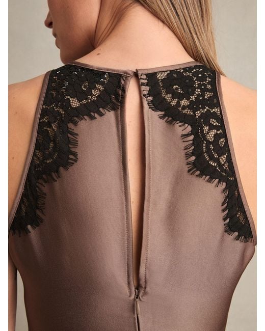 Reiss Brown Lace Trim Midi Dress