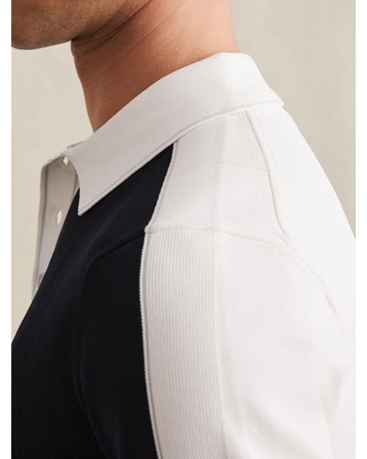 Reiss Blue Colour-Block Knit Polo Shirt for men