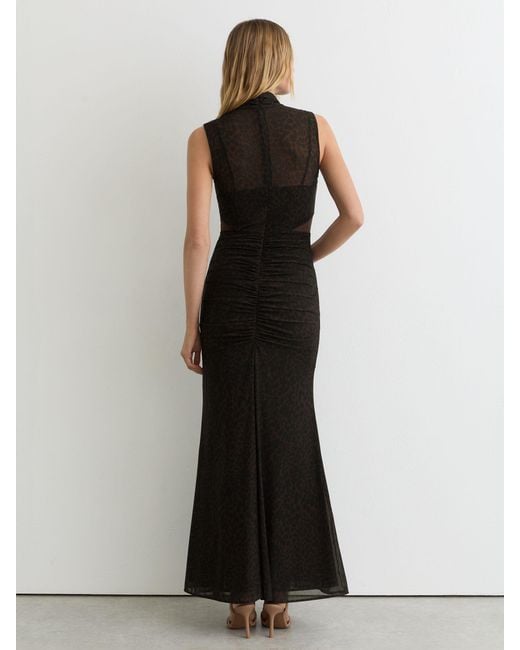 Reiss Black Animal-Print Ruched Sleeveless Maxi Dress