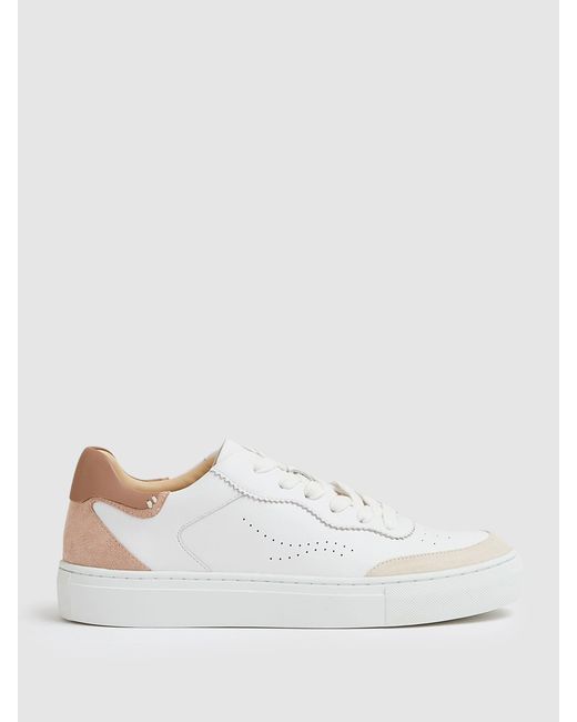 Reiss White Amanda Leather Contrast Detail Trainers