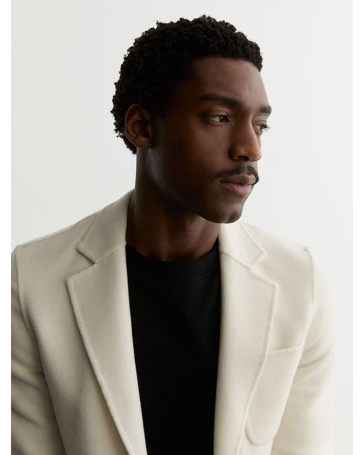 Reiss White Wool-Blend Single-Breasted Blazer Tailored-Fit for men