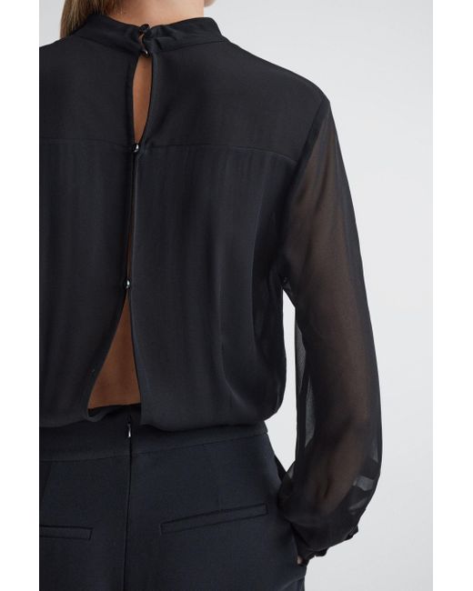 Reiss Blue Magda - Black Sheer Fitted Jumpsuit