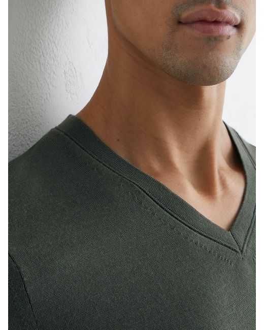Reiss Green Earl Wool V-Neck Jumper for men