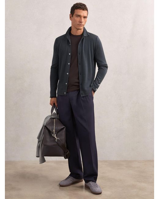 Reiss Blue Merino Wool Button-Through Cardigan for men