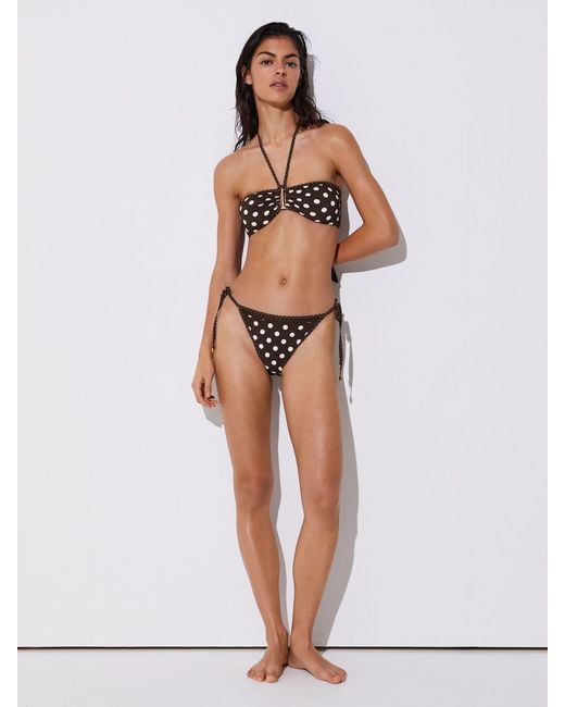Reiss White Hennel - Chocolate Brown/ivory Polka-dot Side-tie Bikini Bottoms, Us 12