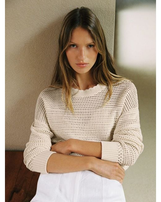Reiss White Bonnie - Neutral Cotton Open-stitch Crew-neck Jumper, M (us 8-10)