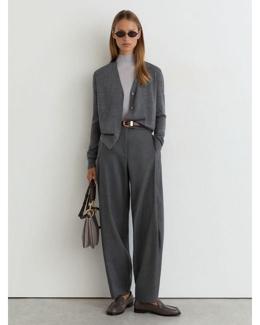 Reiss Gray Merino Wool V-Neck Cardigan