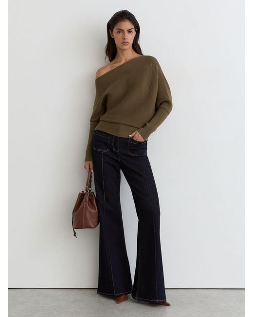 Reiss Brown Asymmetric Draped Knitted Jumper