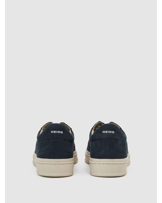 Reiss Blue Nubuck Leather Perforated-Detail Trainers for men