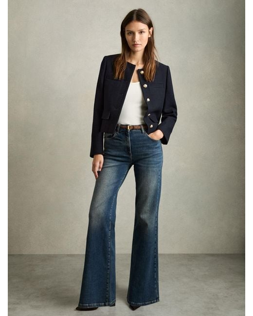 Reiss Blue Cropped Wool Single Breasted Jacket