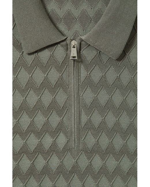 Reiss Green Rizzo - Sage Half-zip Knitted Polo Shirt for men