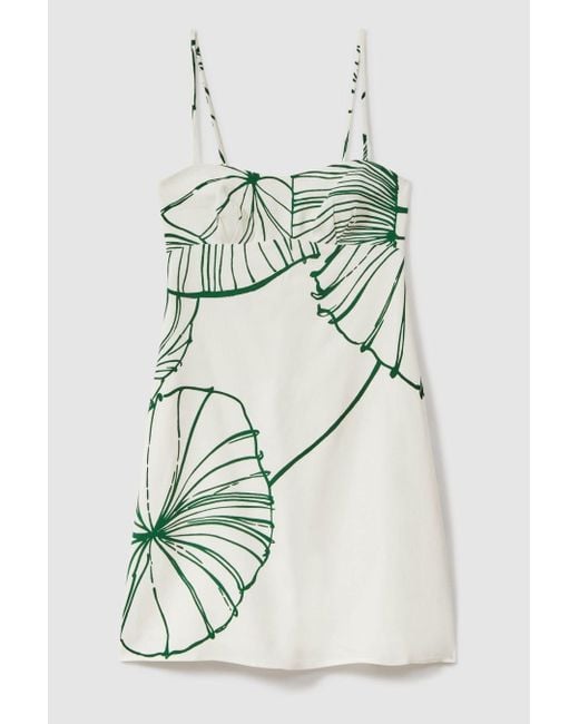 Reiss Multicolor Marli - White/green Floral Sketch Removable Strap Mini Dress
