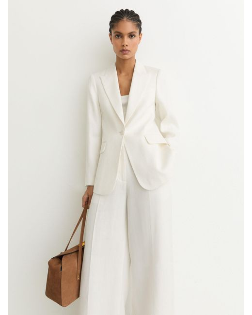 Reiss White Linen-Blend Single-Breasted Suit Jacket