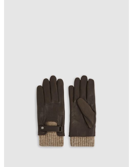 Reiss Brown Sanford Gloves Leather Ribbed for men