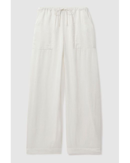 Reiss Natural Eddie - Ivory Textured Wide Leg Cover-up Trousers