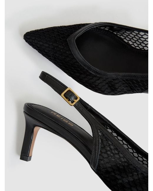 Reiss Black Mesh Slingback Heels