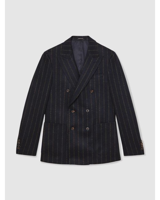 Reiss Blue Double-Breasted Chalk-Stripe Blazer Tailored-Fit With Wool for men
