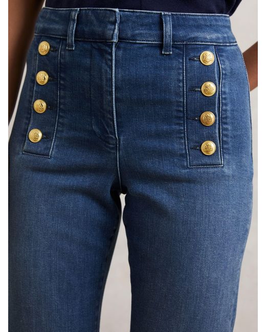 Reiss Blue Button-Detail High-Rise Flared Jeans
