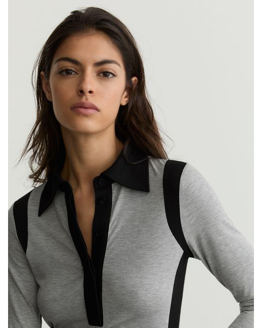 Reiss Gray Marl & Jersey Colour-Block Long-Sleeve Shirt