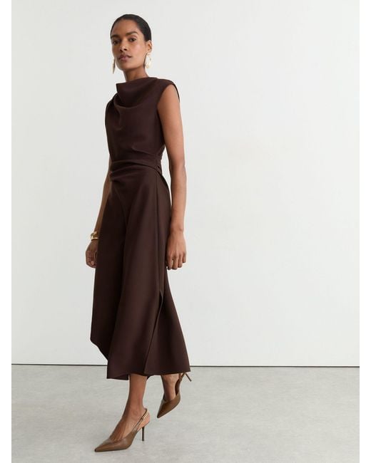 Reiss White Gathered-Detail Draped Midi Dress