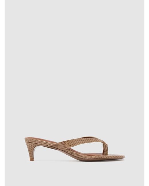 Reiss White Leather Lizard-Effect Kitten-Heel Sandals