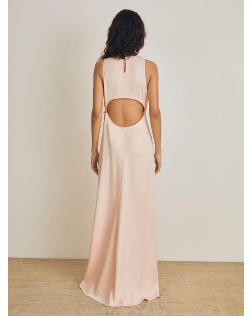 Reiss Pink Leanna Atelier Zipped Satin Maxi Dress With Virgin Wool
