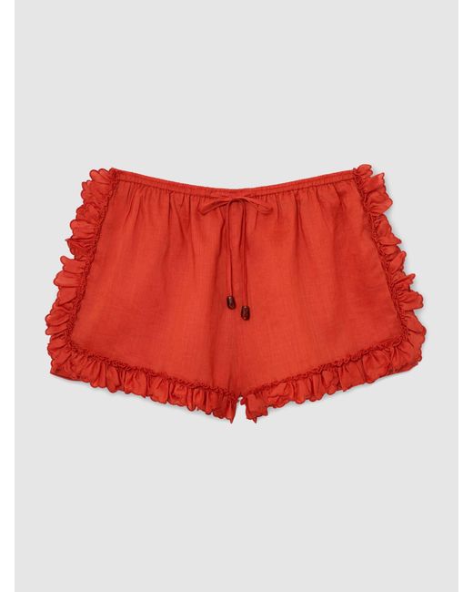 Reiss Red Brook - Orange Ruffle-trim Drawstring Shorts, Us 0