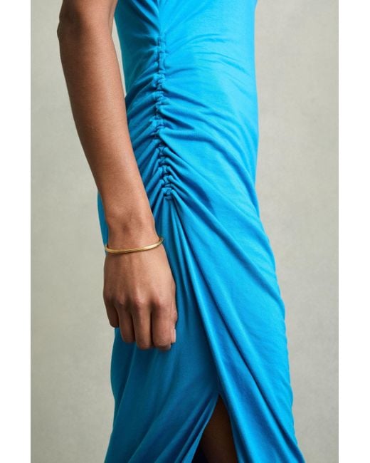 Reiss Blue Blend Ruched Midi Dress