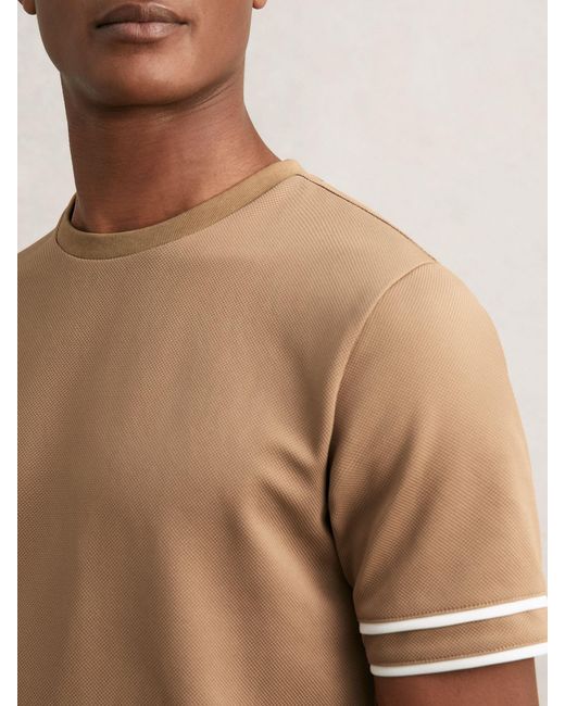 Reiss Natural Oscar - Camel Brown Textured Crew-neck Tipped T-shirt, S for men