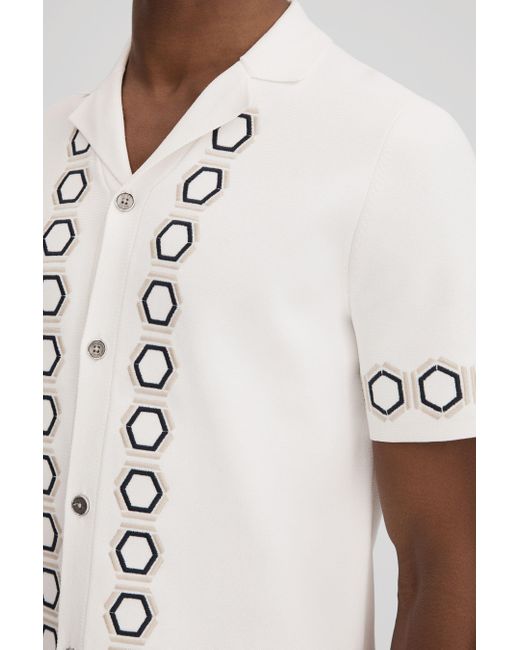 Reiss Decoy - White Knitted Cuban Collar Shirt for men