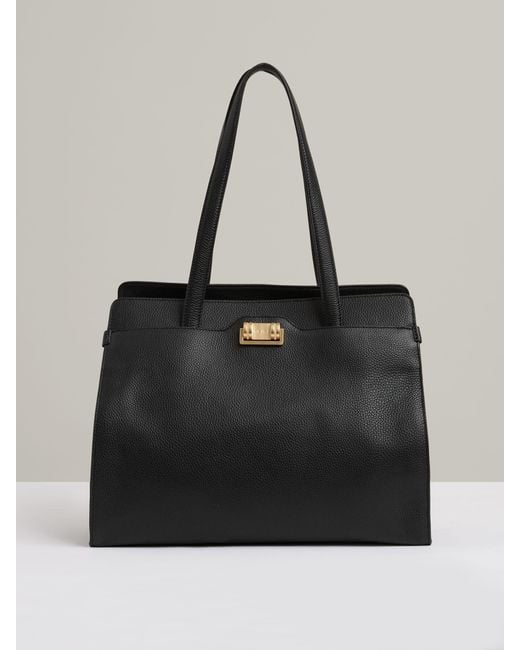 Reiss Delphine - Black Grained Leather Tote Bag, One