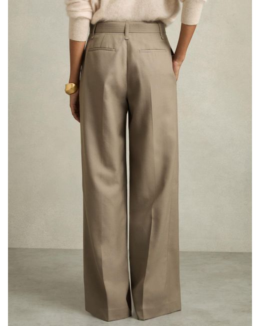 Reiss Natural Wool Belted Wide-Leg Trousers