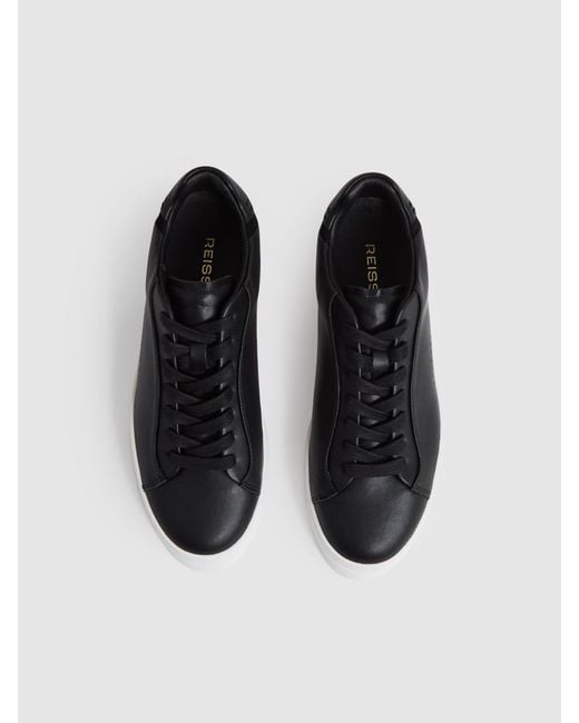 Reiss Black Francesca Leather Low-Top Trainers
