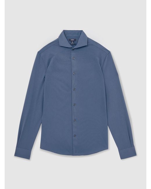 Reiss Blue Stretch Jersey Cutaway-Collar Shirt for men